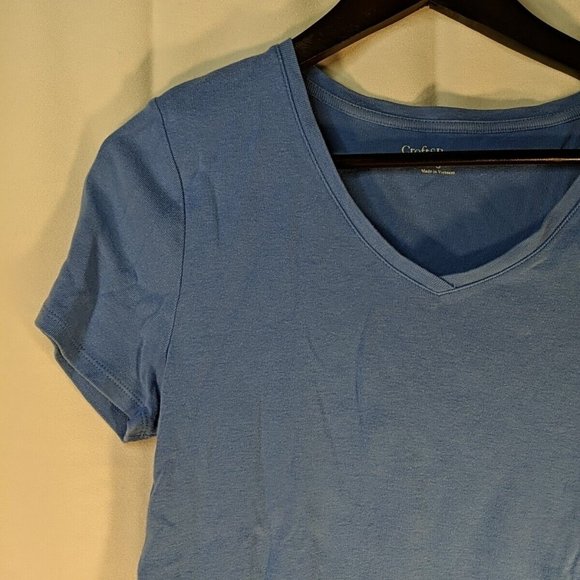 Croft & Barrow Blue V-Neck Short Sleeve T-Shirt Top Women S Small 100% Cotton - Picture 3 of 10